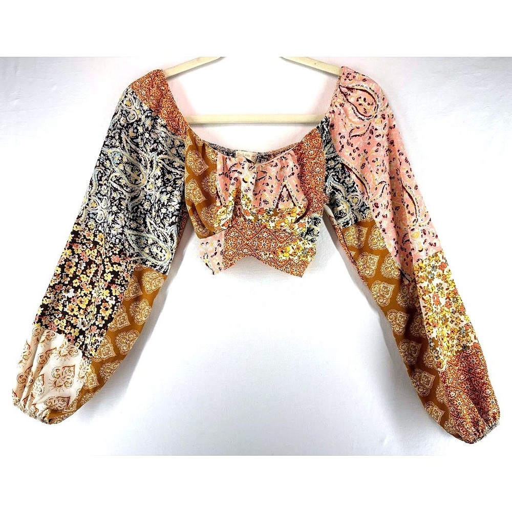 Altard State Patchwork Floral Paisley Tie Crop Top XS Boho Peasant Cottagecore